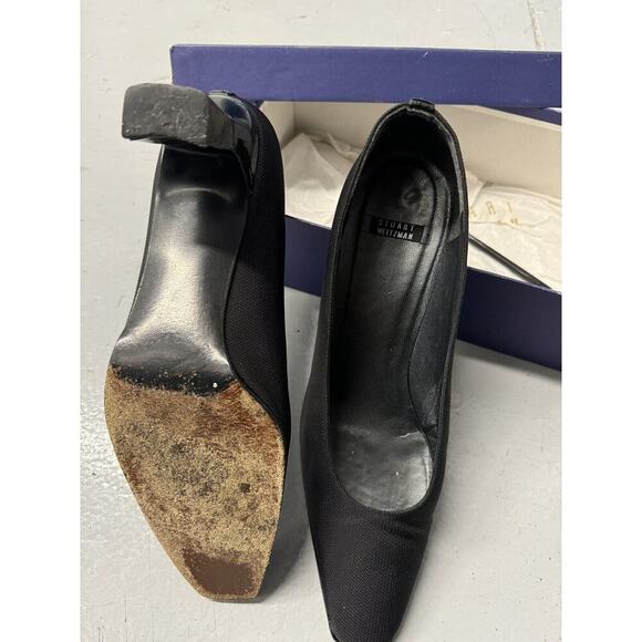 90s Stuart Weitzman Black Nylon Patent Pumps Heels Sz 10B | Wall Street Style - Picture 4 of 6